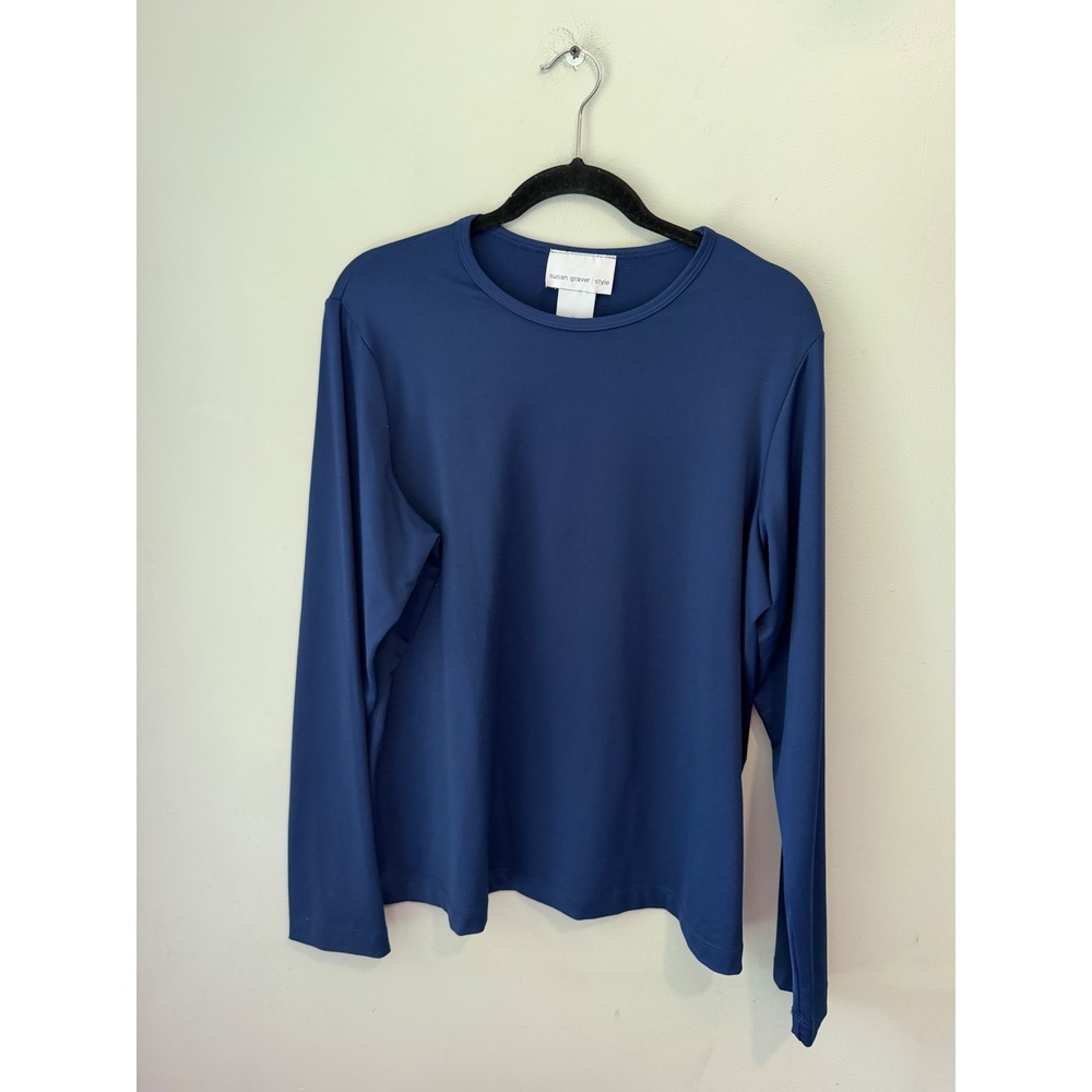 Susan Graver Style Navy Blue Long Sleeve Crew Neck Top XL A2221 SG3100